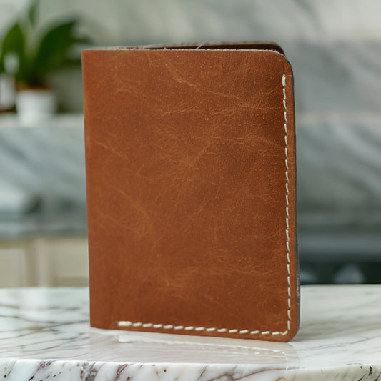 Futuristic Handmade Leather Card Wallet - Tan Brown