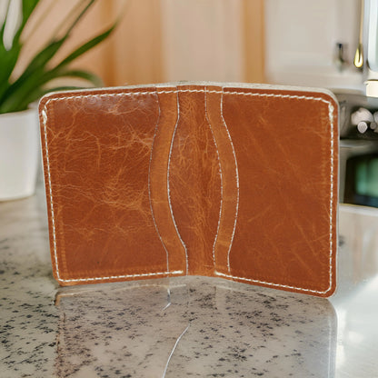 Futuristic Handmade Leather Card Wallet - Tan Brown