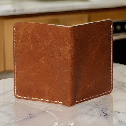 Futuristic Handmade Leather Card Wallet - Tan Brown