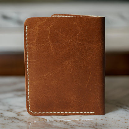 Futuristic Handmade Leather Card Wallet - Tan Brown