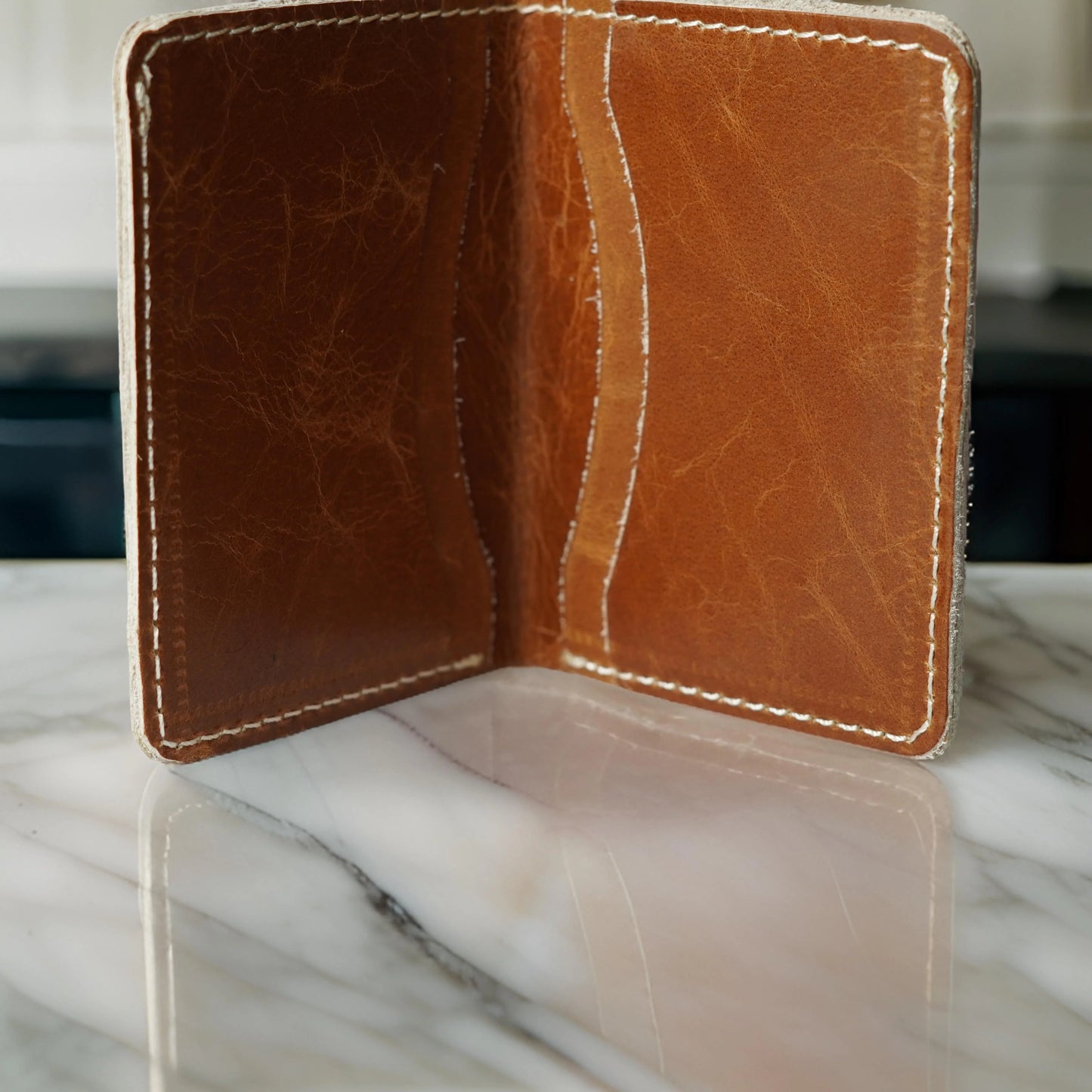 Futuristic Handmade Leather Card Wallet - Tan Brown