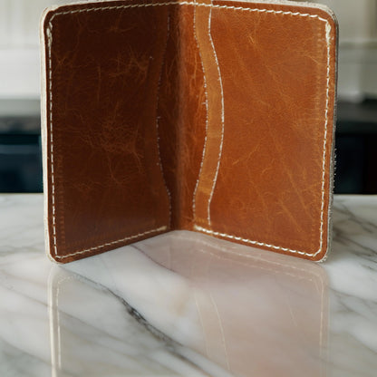 Futuristic Handmade Leather Card Wallet - Tan Brown