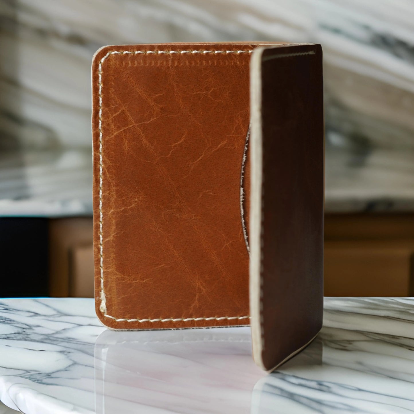 Futuristic Handmade Leather Card Wallet - Tan Brown