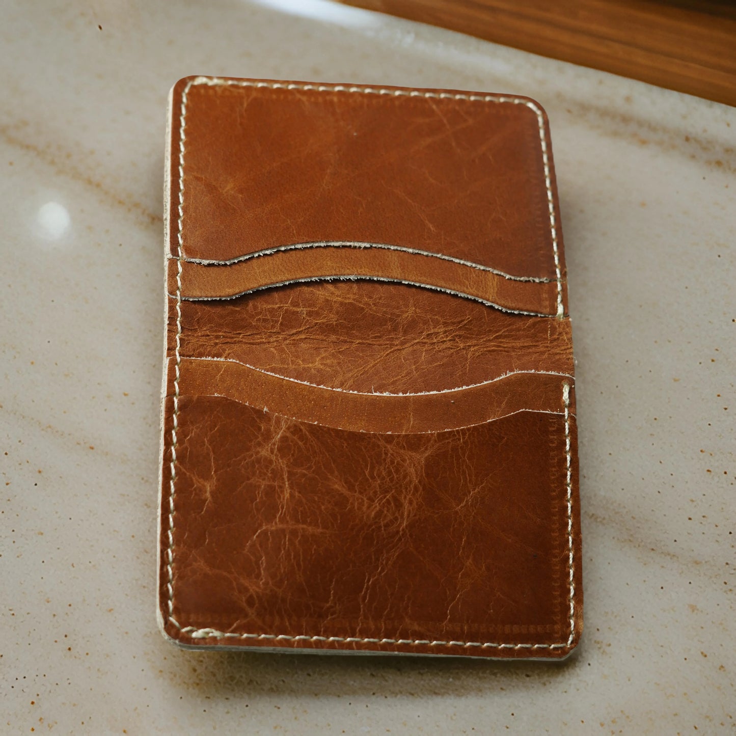 Futuristic Handmade Leather Card Wallet - Tan Brown