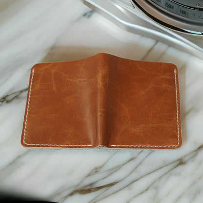 Futuristic Handmade Leather Card Wallet - Tan Brown