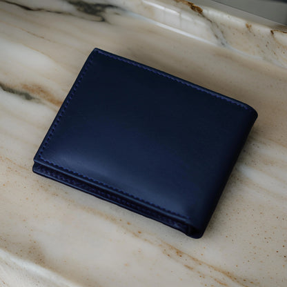 Classic Navy Blue Genuine Leather Bi-Fold Wallet – Timeless Elegance & Functionality