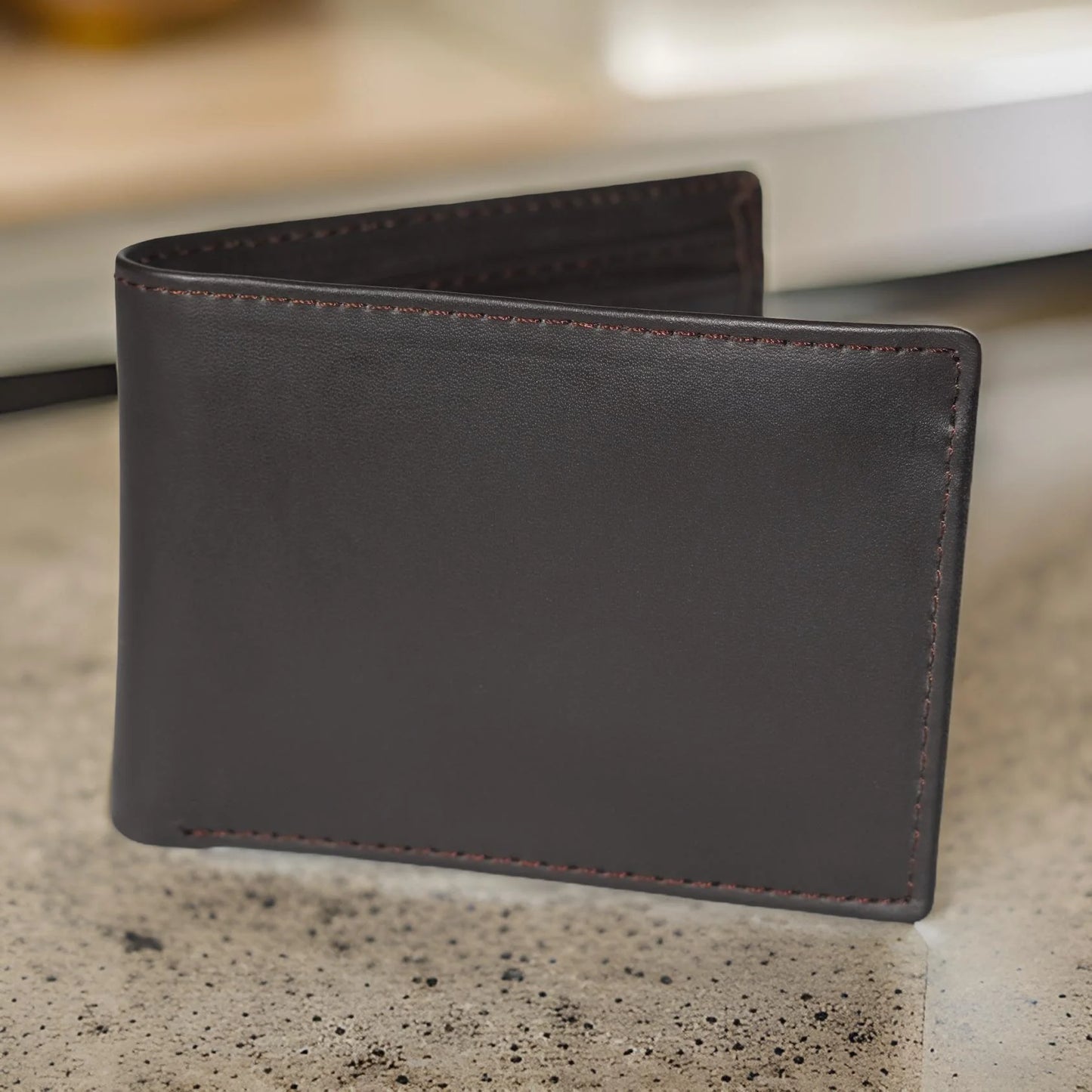 Premium Espresso Brown Cow Leather Bifold Wallet