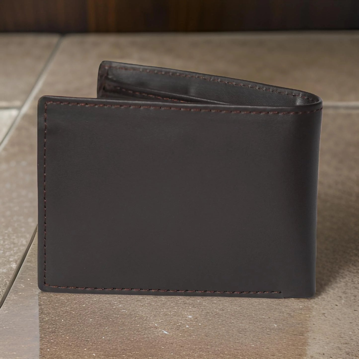 Premium Espresso Brown Cow Leather Bifold Wallet