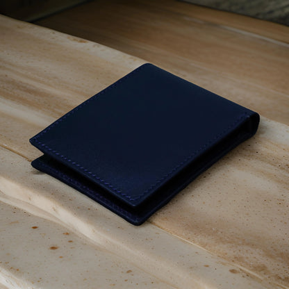 Classic Navy Blue Genuine Leather Bi-Fold Wallet – Timeless Elegance & Functionality