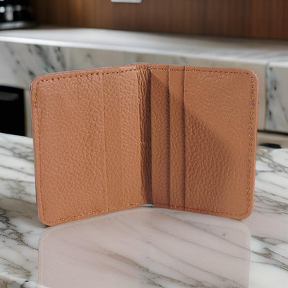 Mini Genuine Leather Bifold Slim Wallet – Tan (Light Brown)